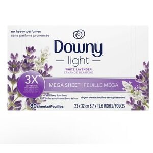Downy Light White Lavender Mega Dryer Sheets 80 Count 3X Softening Ingredients